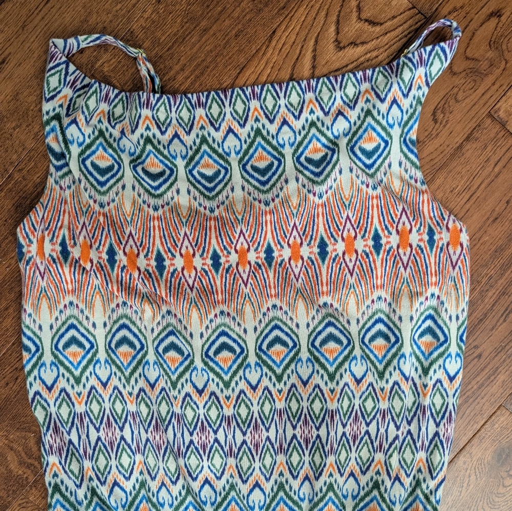 EUC CAbi Women Maxi Dress S Multi Sundress Sleeveless Long Knit Modal Blend Ikat - Picture 5 of 6